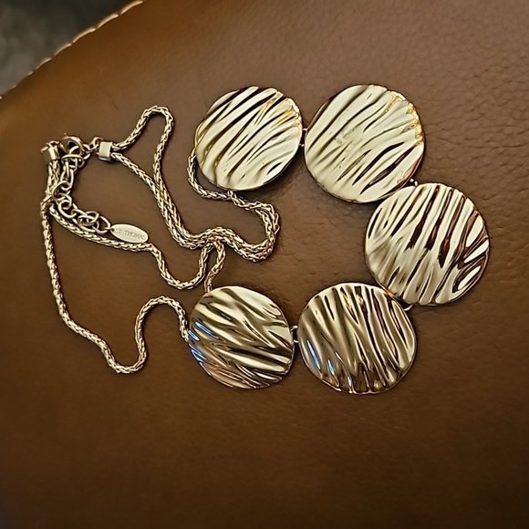 ST. THOMAS Goldtone Circle Textured Disc Double Chain Necklace - Picture 6 of 6